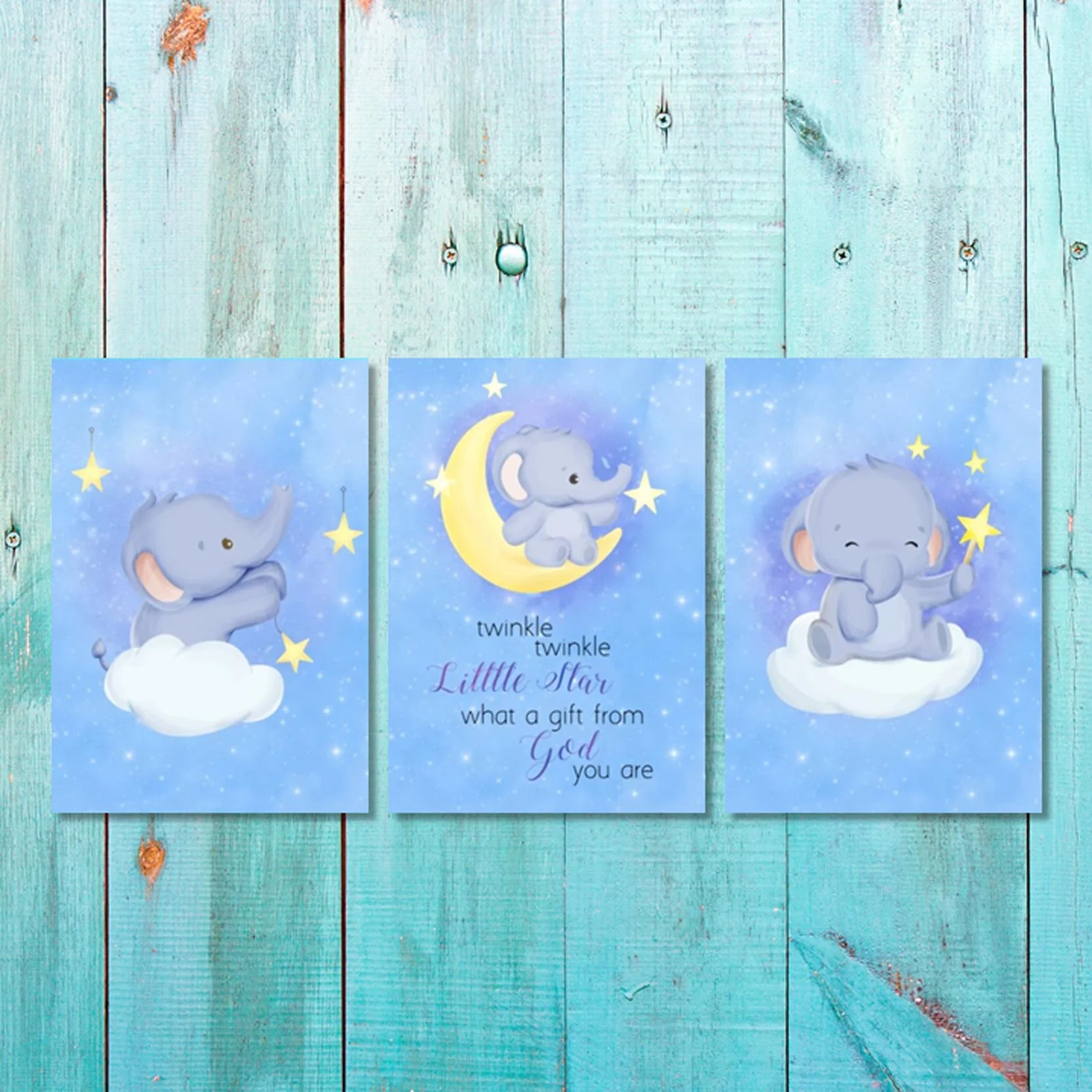 Boys: Set of 3 - Baby elephant on the moon