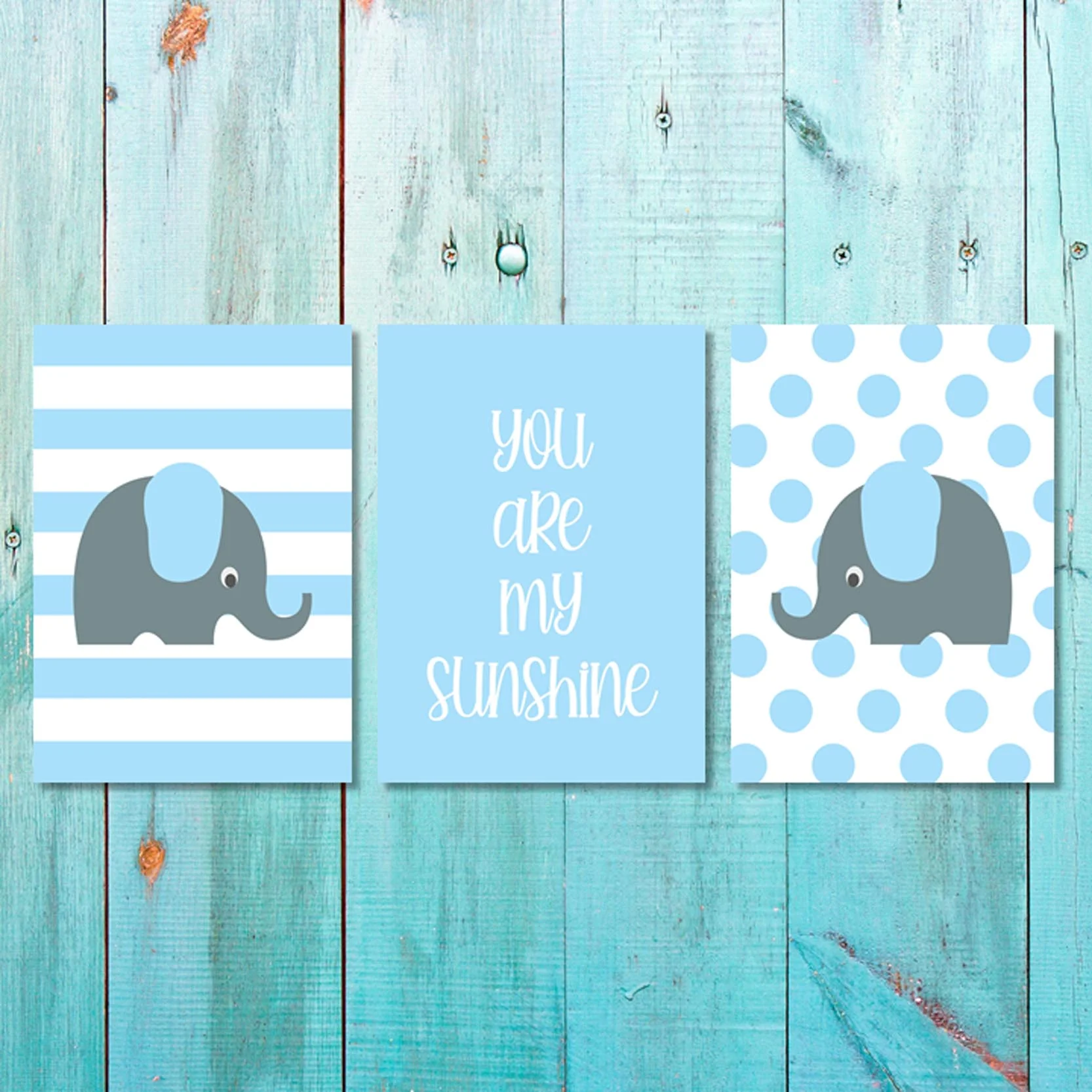 Boys: Set of 3 - Blue Grey elephant