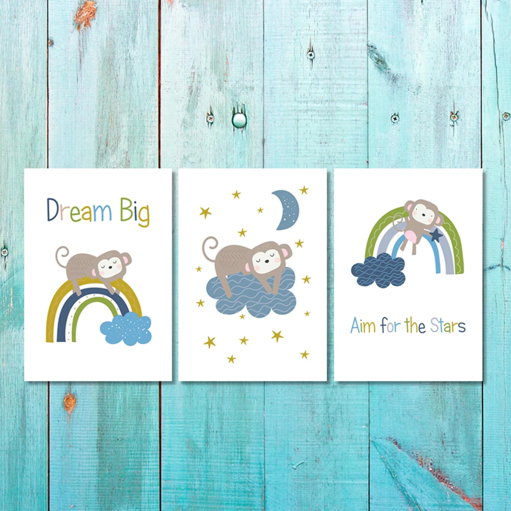 Boys: Set of 3 - Dream Big, Aim for the Stars Little Monkey