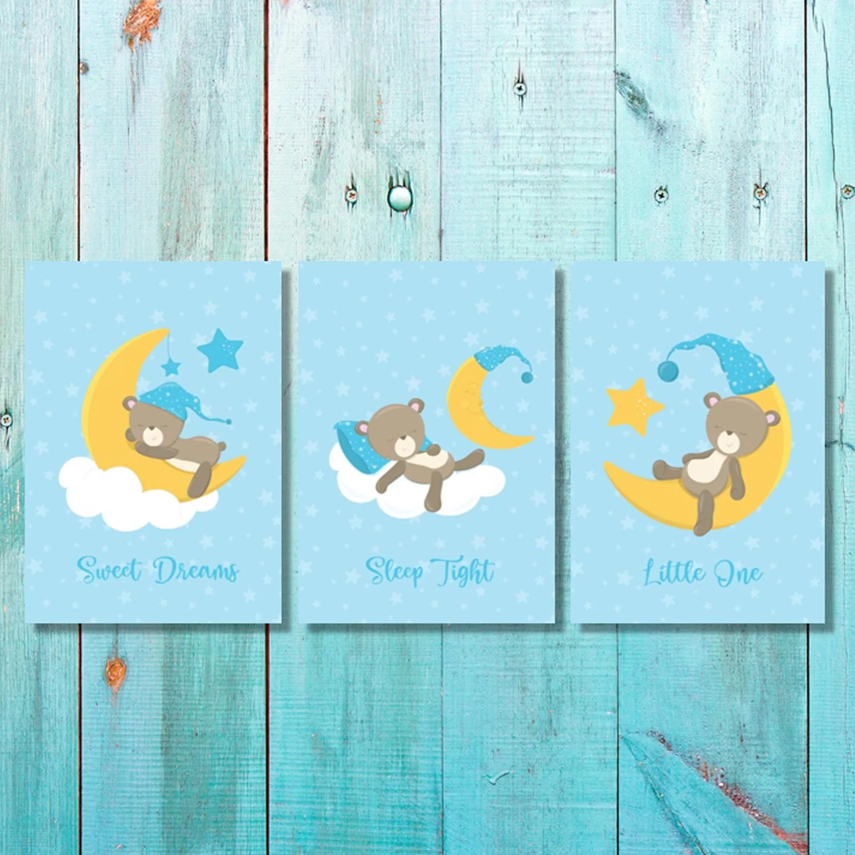 Boys: Set of 3 - Sleepy Baby Boy Bear