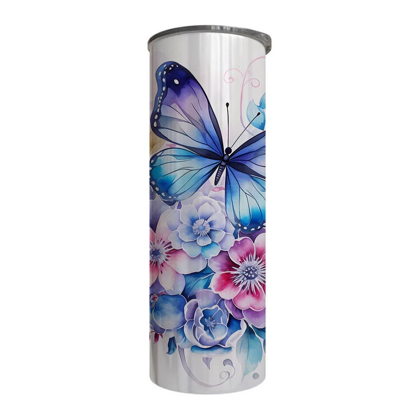 Butterflies - Blue Design on Tumbler, Can, Flask, or Water bottle - Image 3