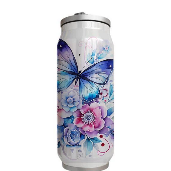 Butterflies - Blue Design on Tumbler, Can, Flask, or Water bottle - Image 4
