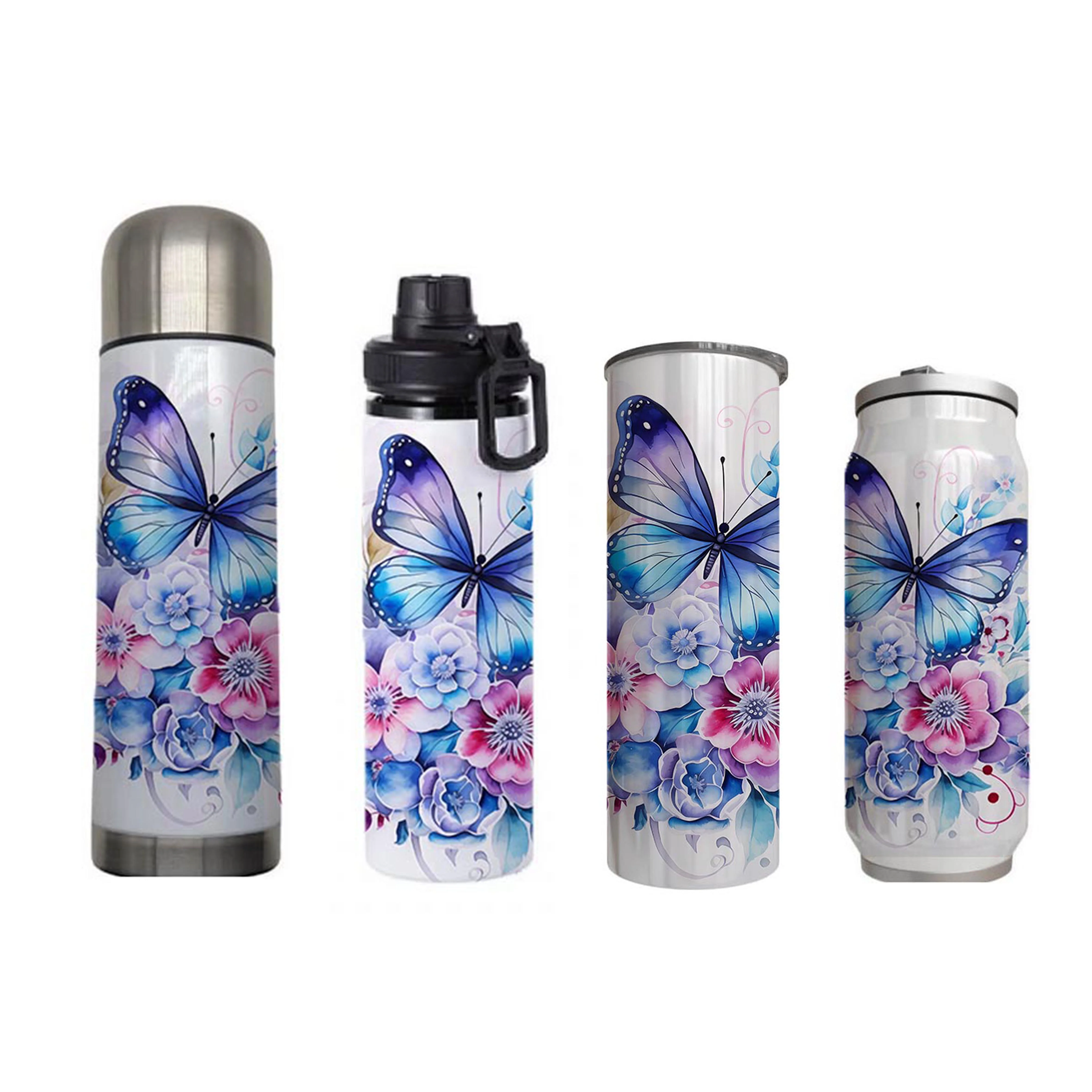 Butterflies - Blue Design on Tumbler, Can, Flask, or Water bottle - Image 7
