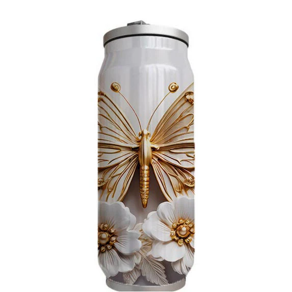 Butterflies - Gold Design on Tumbler, Can, Flask, or Water bottle - Image 4