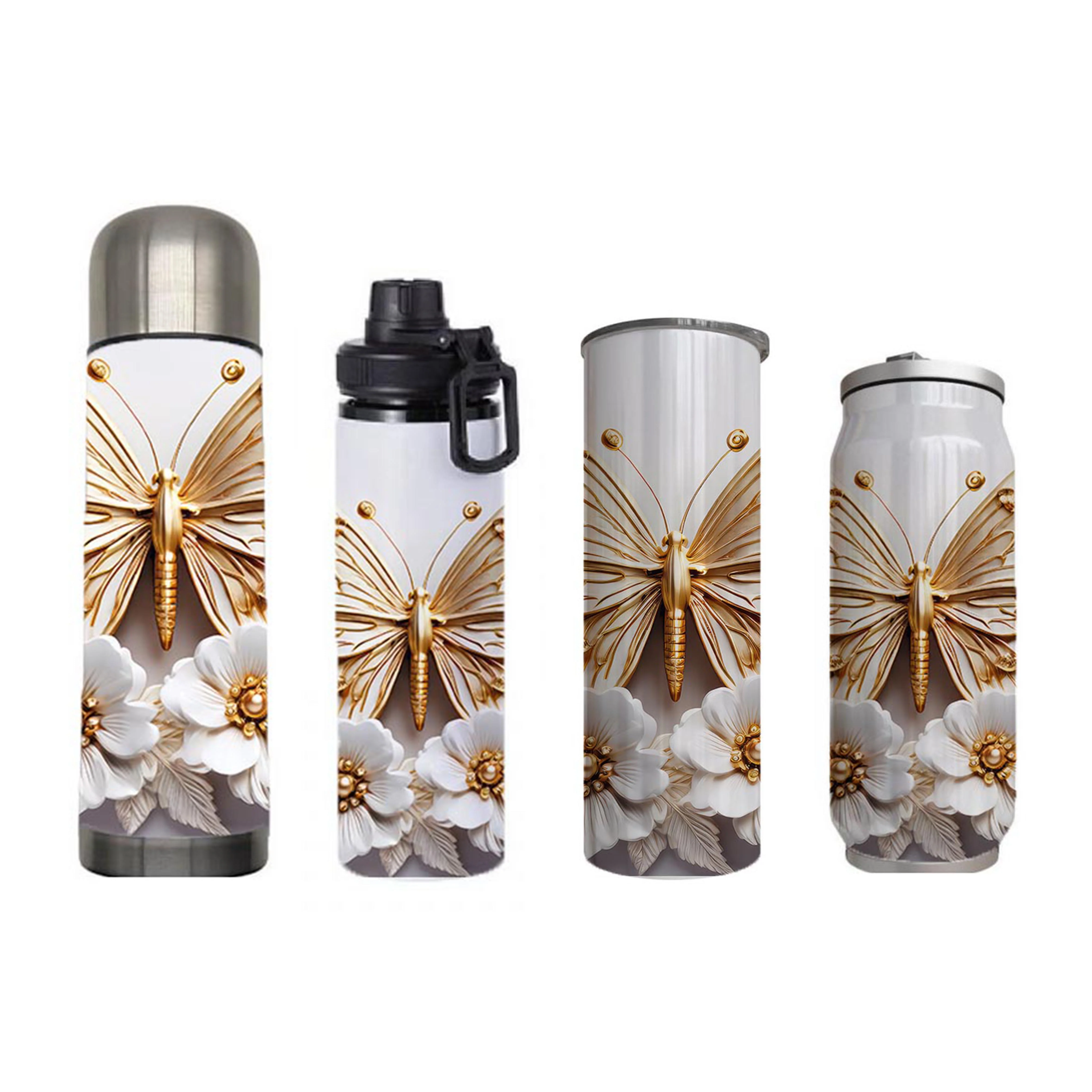 Butterflies - Gold Design on Tumbler, Can, Flask, or Water bottle - Image 7