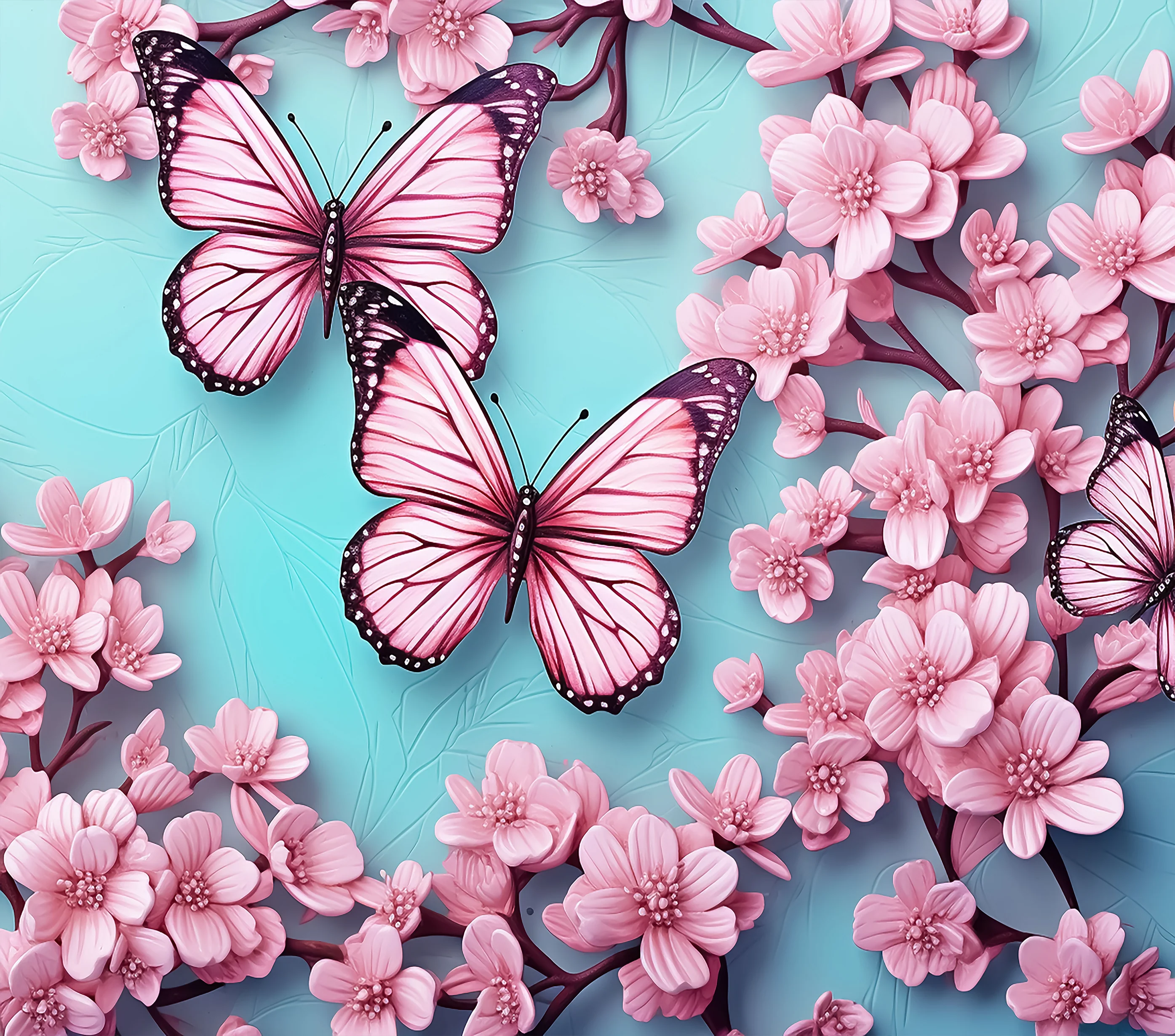 Butterflies - Pink and Baby Blue Design on Tumbler, Can, Flask, or Water bottle - Image 2