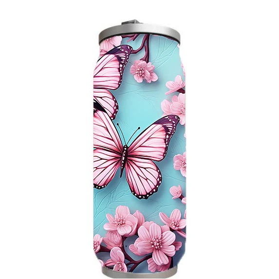 Butterflies - Pink and Baby Blue Design on Tumbler, Can, Flask, or Water bottle - Image 4