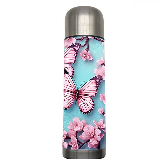 Butterflies - Pink and Baby Blue Design on Tumbler, Can, Flask, or Water bottle - Image 5