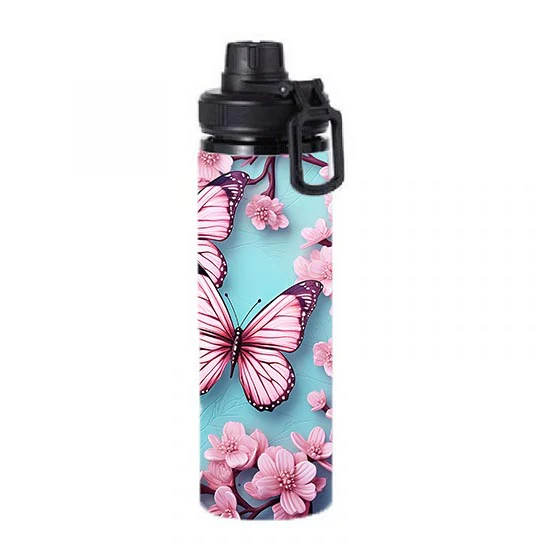 Butterflies - Pink and Baby Blue Design on Tumbler, Can, Flask, or Water bottle - Image 6