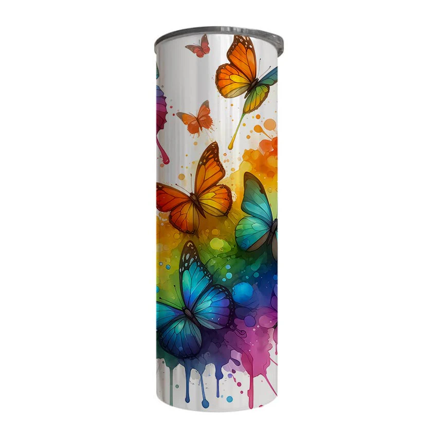 Butterflies - Rainbow Design on Tumbler, Can, Flask, or Water bottle - Image 5
