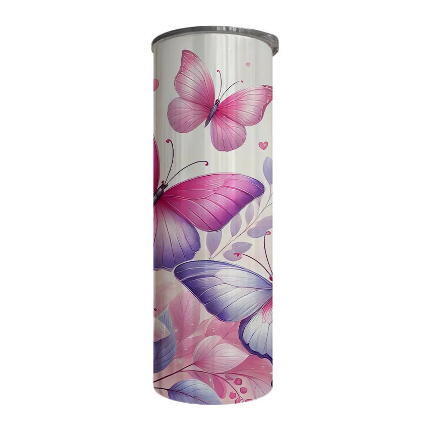 Butterflies - Soft Pink Design on Tumbler, Can, Flask, or Water bottle - Image 3