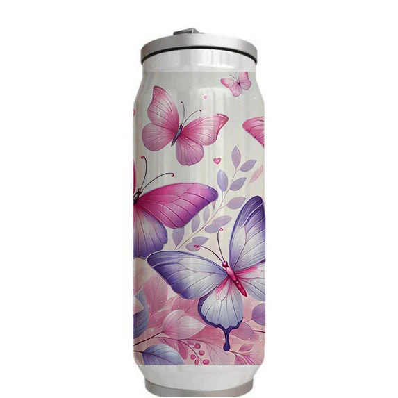 Butterflies - Soft Pink Design on Tumbler, Can, Flask, or Water bottle - Image 4