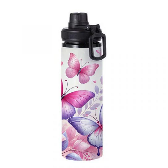 Butterflies - Soft Pink Design on Tumbler, Can, Flask, or Water bottle - Image 6