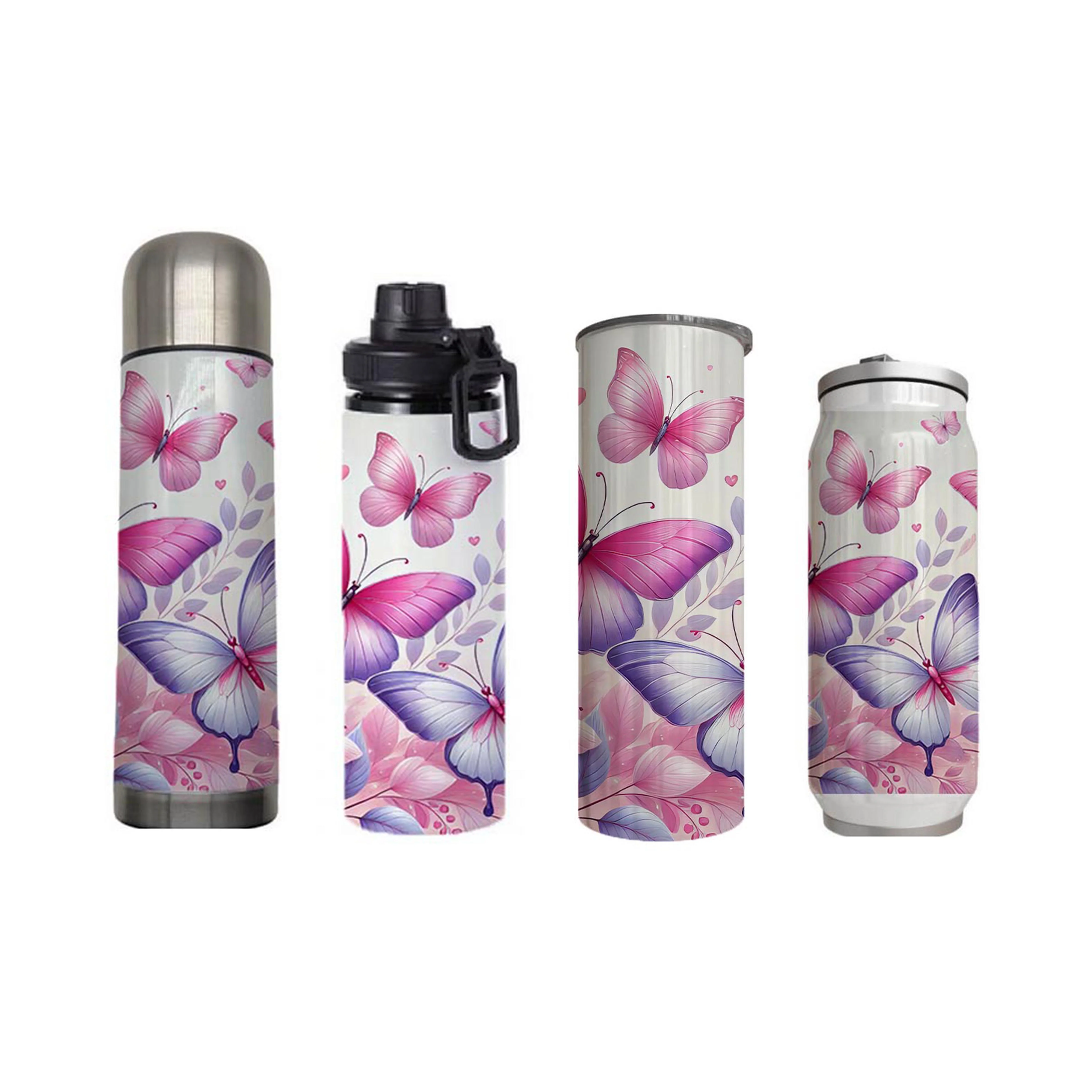 Butterflies - Soft Pink Design on Tumbler, Can, Flask, or Water bottle - Image 7