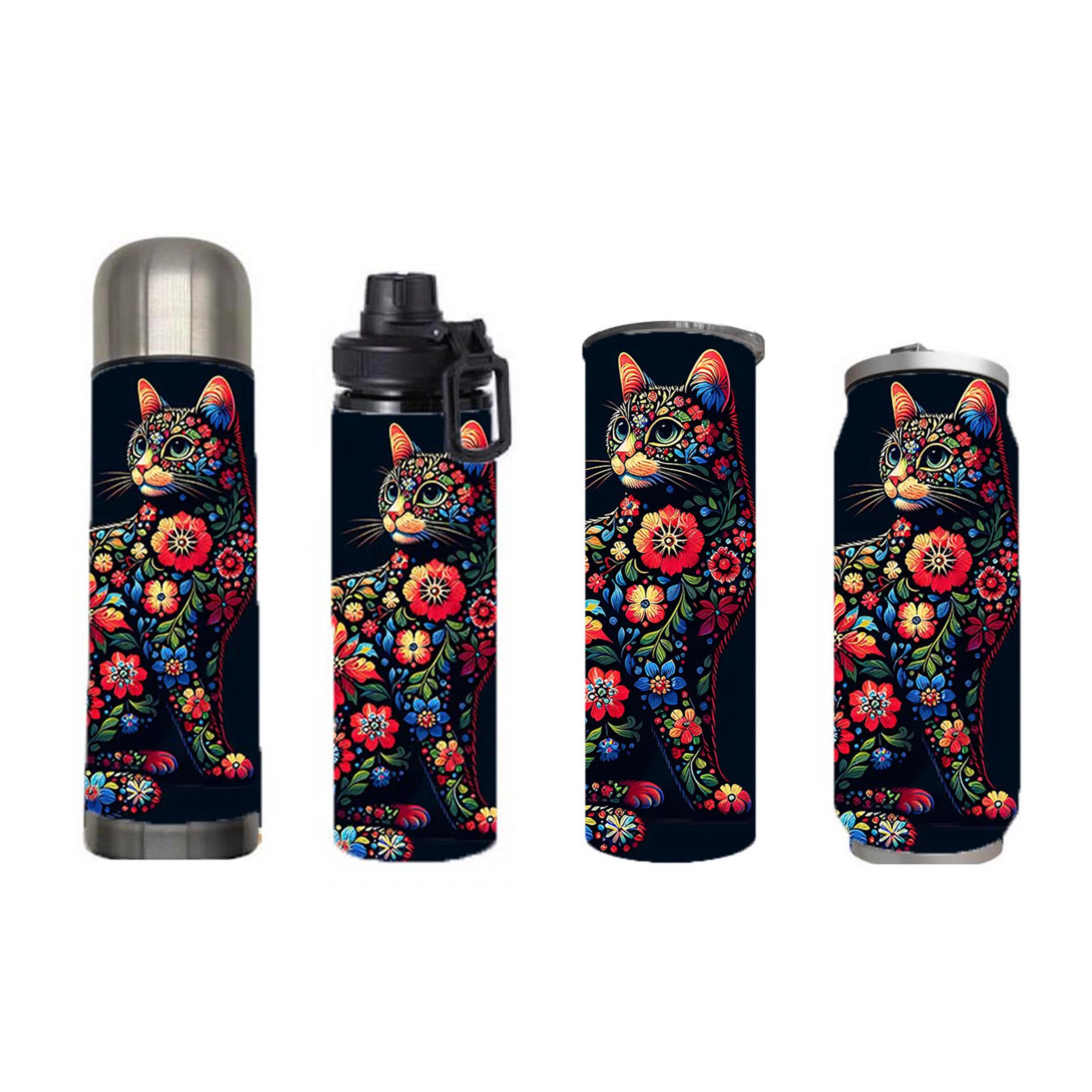 Cats - Flower Cat Design on Tumbler, Can, Flask, or Water bottle - Image 7