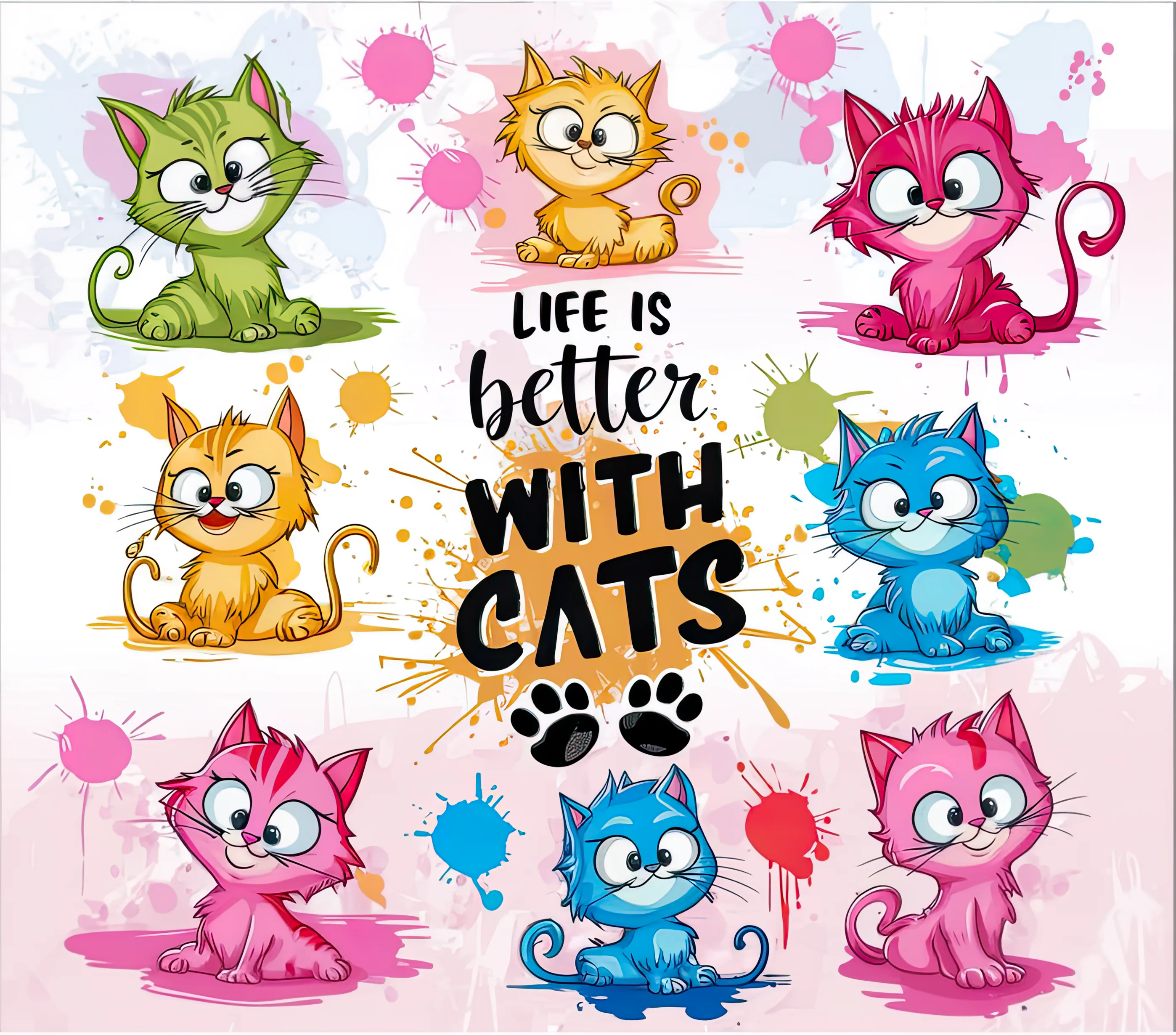 Cats - Life is better with cats Design on Tumbler, Can, Flask, or Water bottle - Image 2