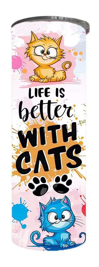 Cats - Life is better with cats Design on Tumbler, Can, Flask, or Water bottle - Image 3