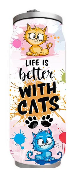 Cats - Life is better with cats Design on Tumbler, Can, Flask, or Water bottle - Image 4
