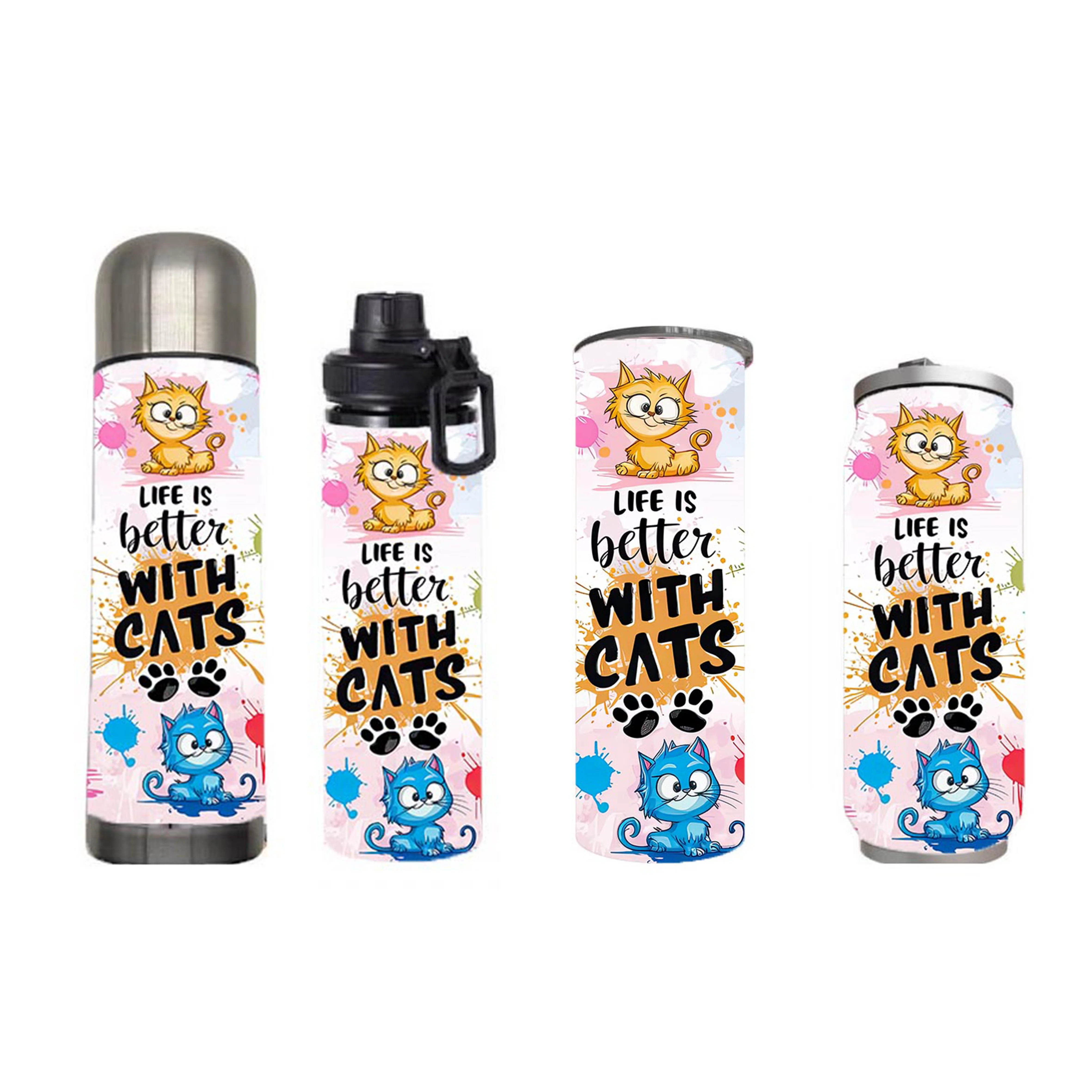 Cats - Life is better with cats Design on Tumbler, Can, Flask, or Water bottle - Image 7
