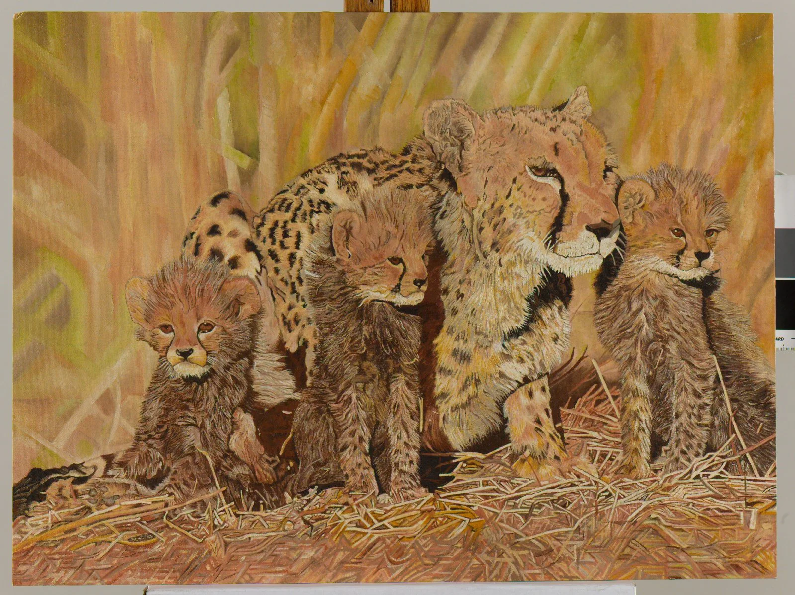 Cheetah & Her Cubs Oil Painting