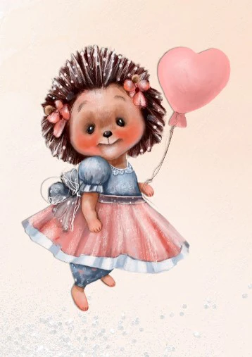 Girls: Set of 1 - Cute Hedgehog with balloon - Image 2
