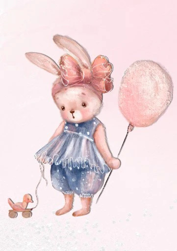 Girls:Set of 1 - Cute Bunny with balloon - Image 2
