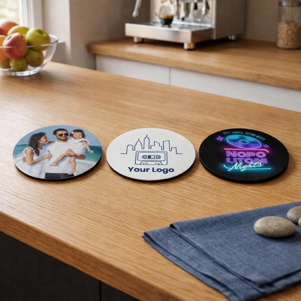 Personalised Premium Round PU Coasters – Custom Printed Photo or Logo (Sets of 4, 6, 8 or 12) - Image 3