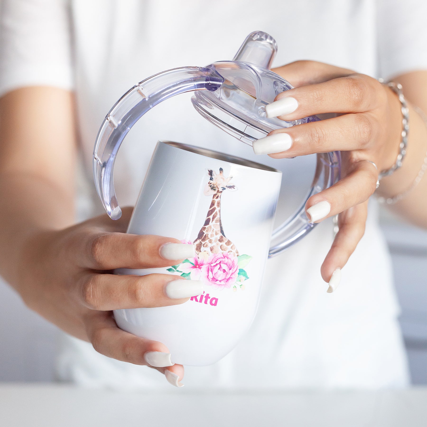 Personalised  Double wall Stainless Steel baby sippy cup (egg shape white) - Image 11