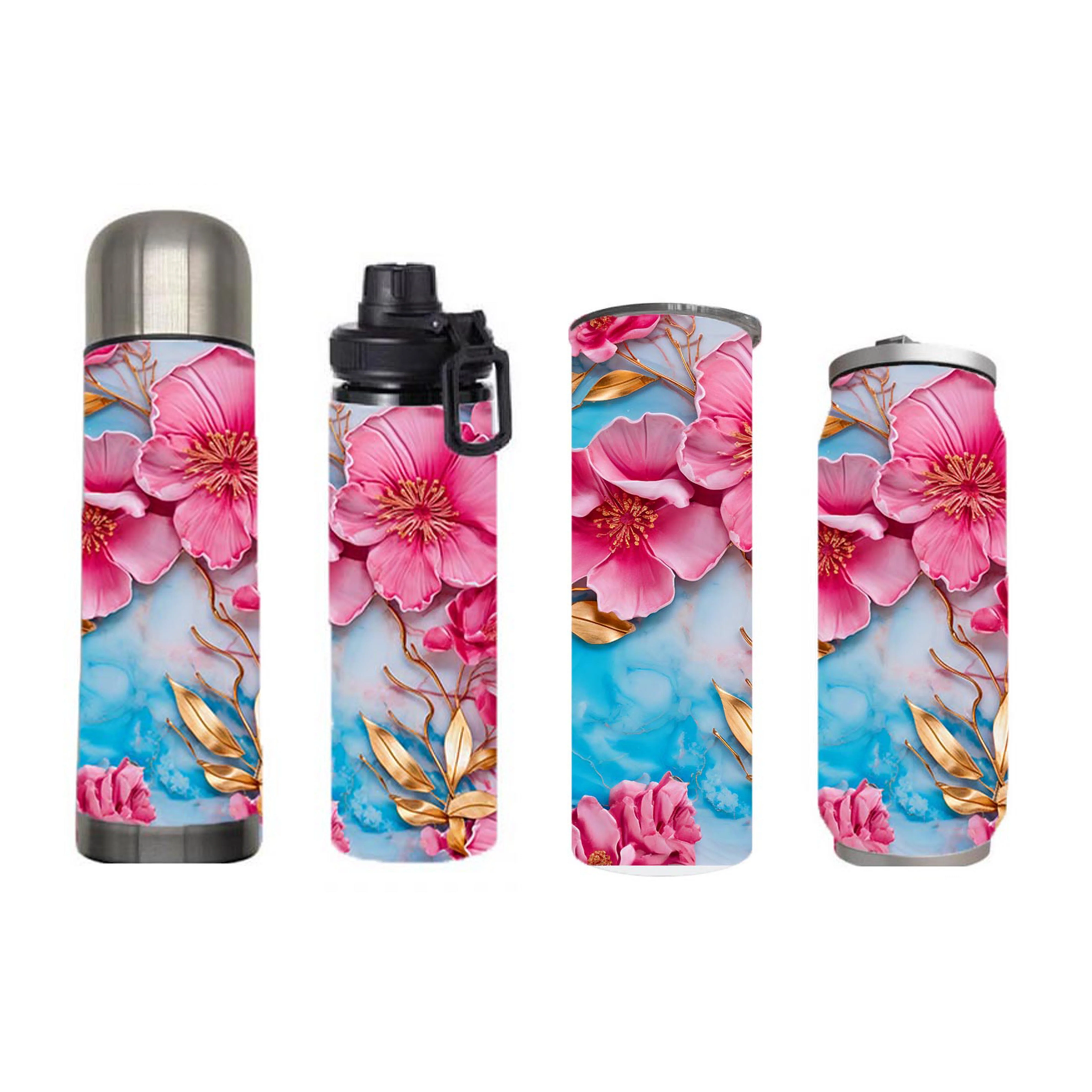 Flowers - 3D Pink Flower Design on Tumbler, Can, Flask, or Water bottle - Image 7