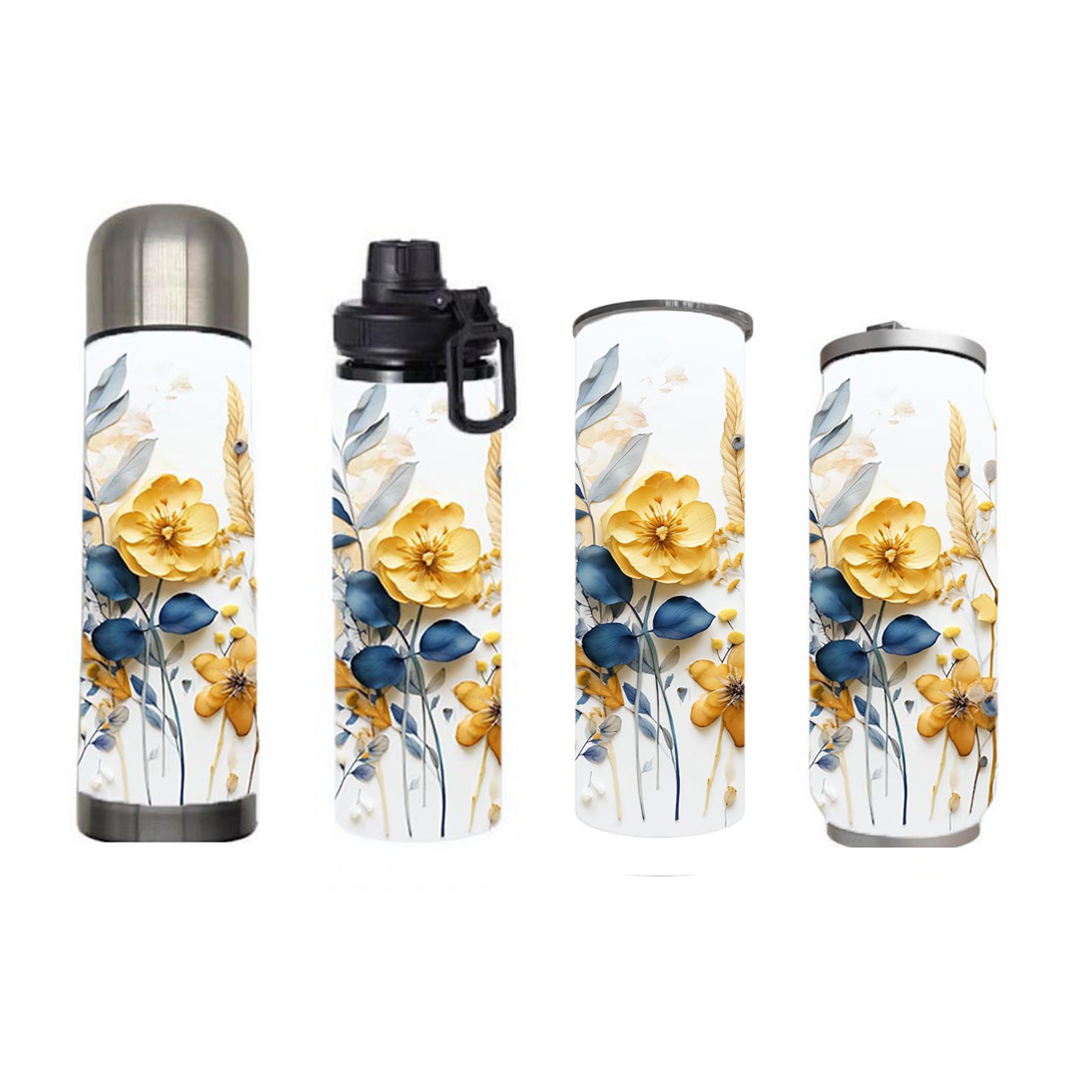 Flowers - 3D Yellow Flower Design on Tumbler, Can, Flask, or Water bottle - Image 7