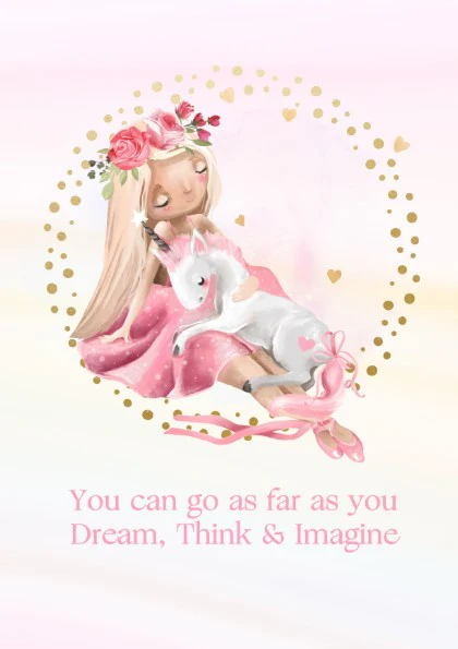 Girls: Set of 1 - Cute Little Unicorn and Ballerina - Image 2