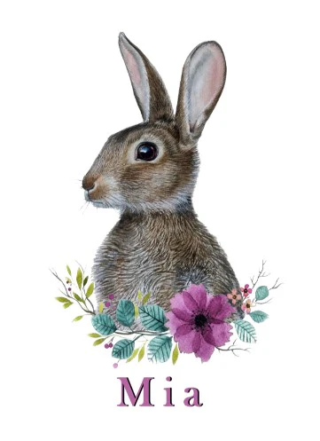 Girls: Set of 1 - Watercolor flower Bunny (1) - Image 2