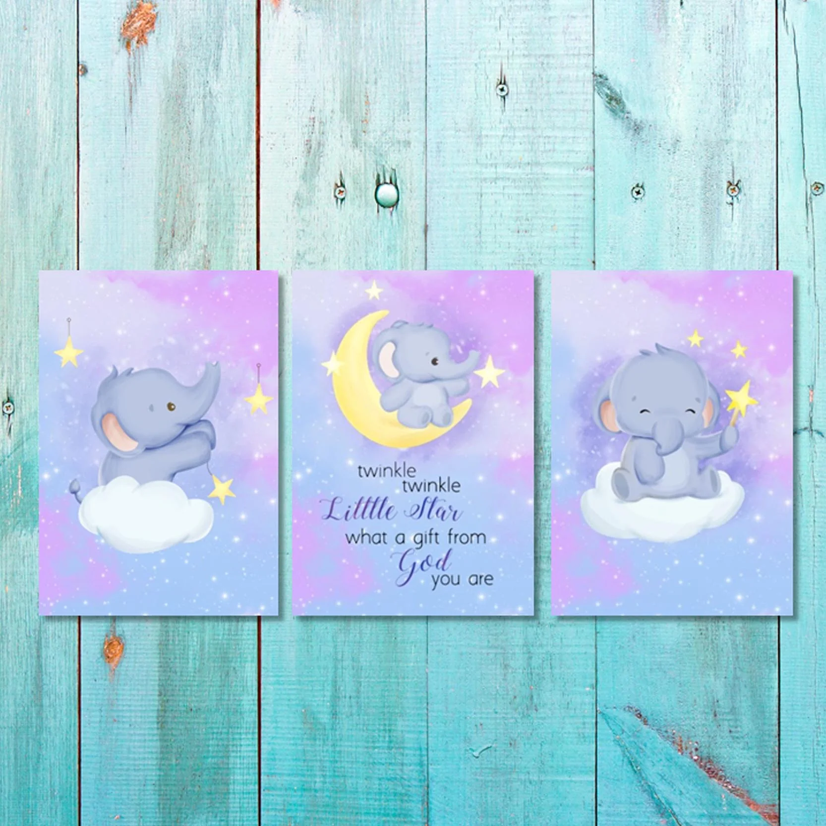 Girls: Set of 3 - Baby elephant on the moon