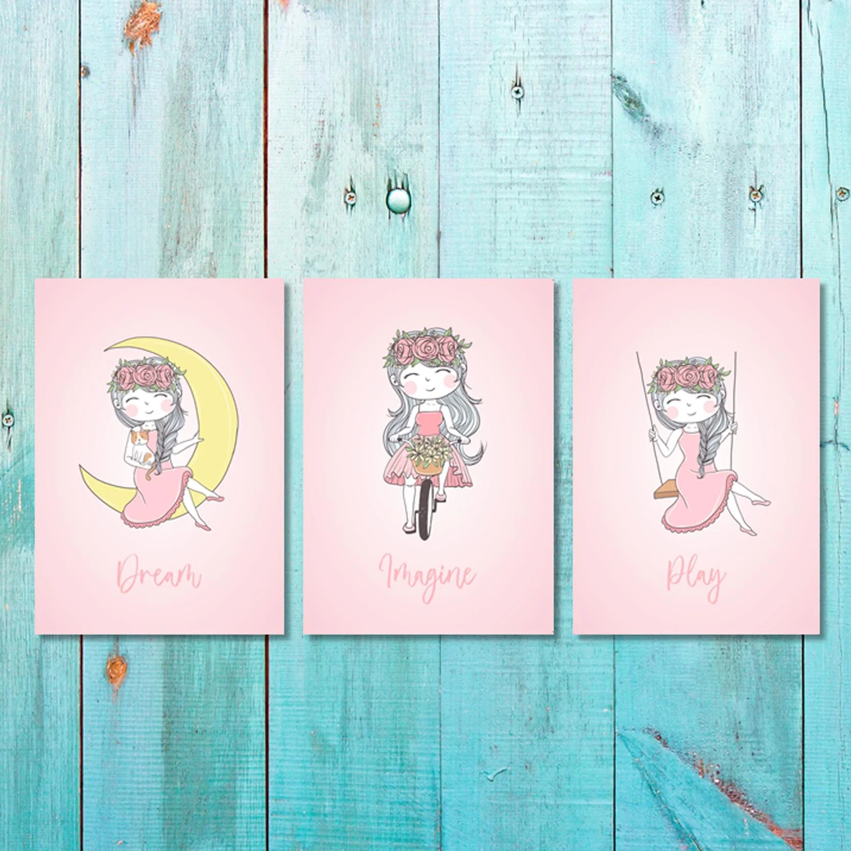 Girls: Set of 3 - Cute Girl Wall Art (1)