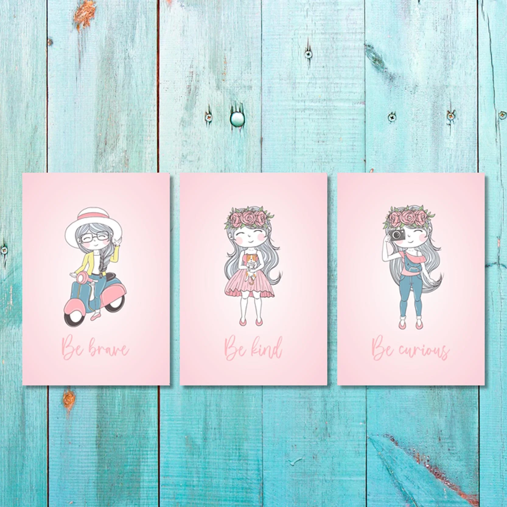 Girls: Set of 3 - Cute Girl Wall Art (2)