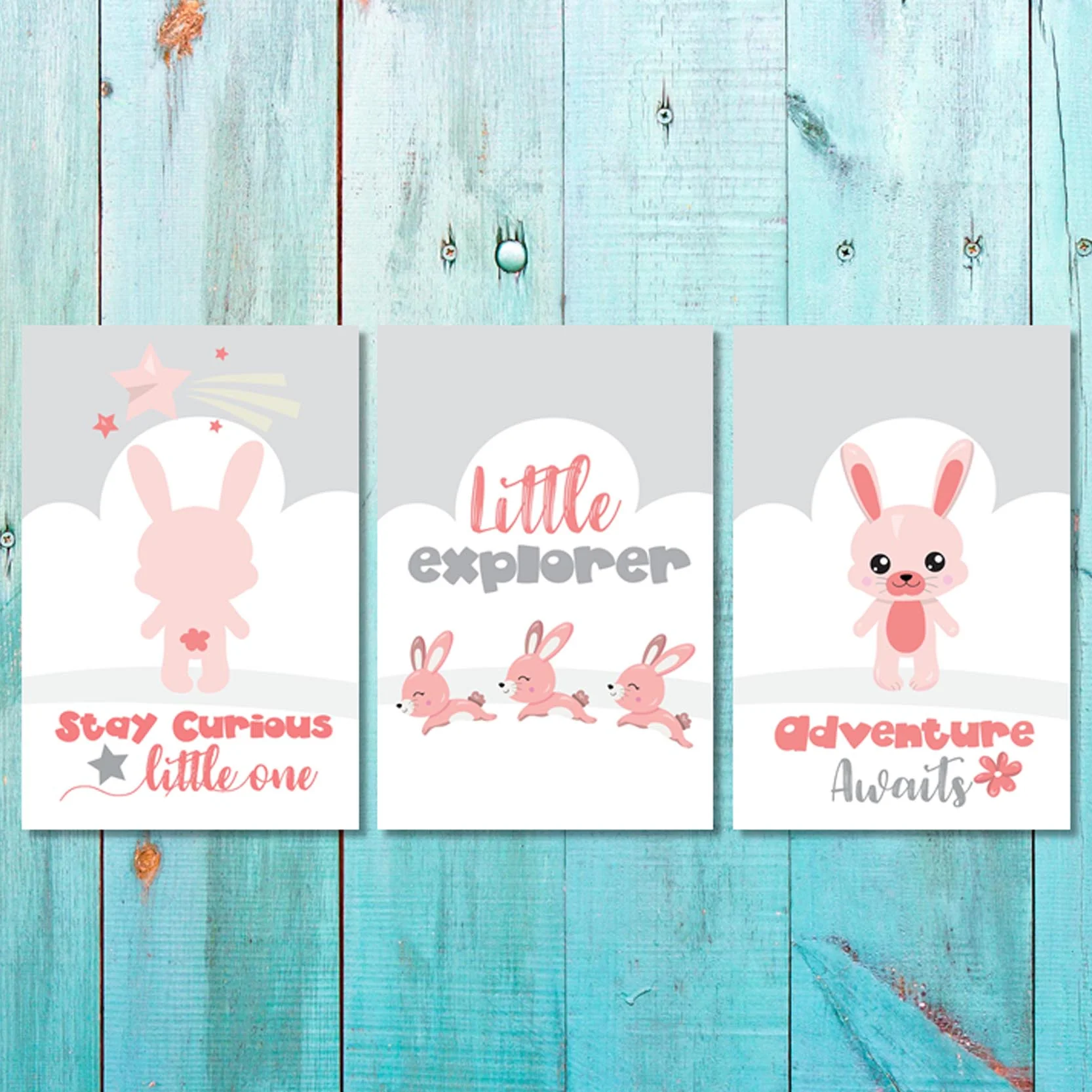 Girls: Set of 3 - Pink Bunny Little explorer