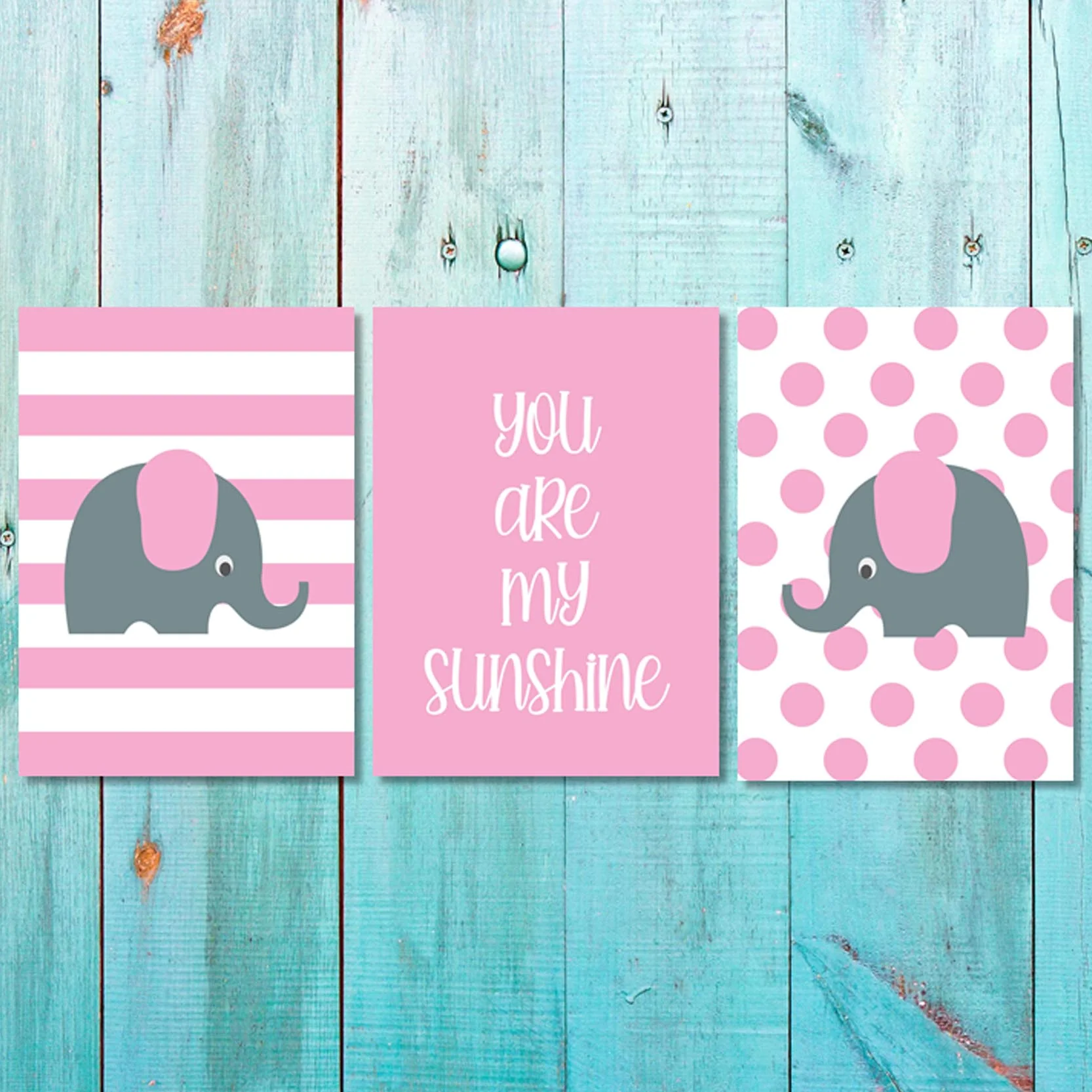 Girls: Set of 3 - Pink Grey elephant