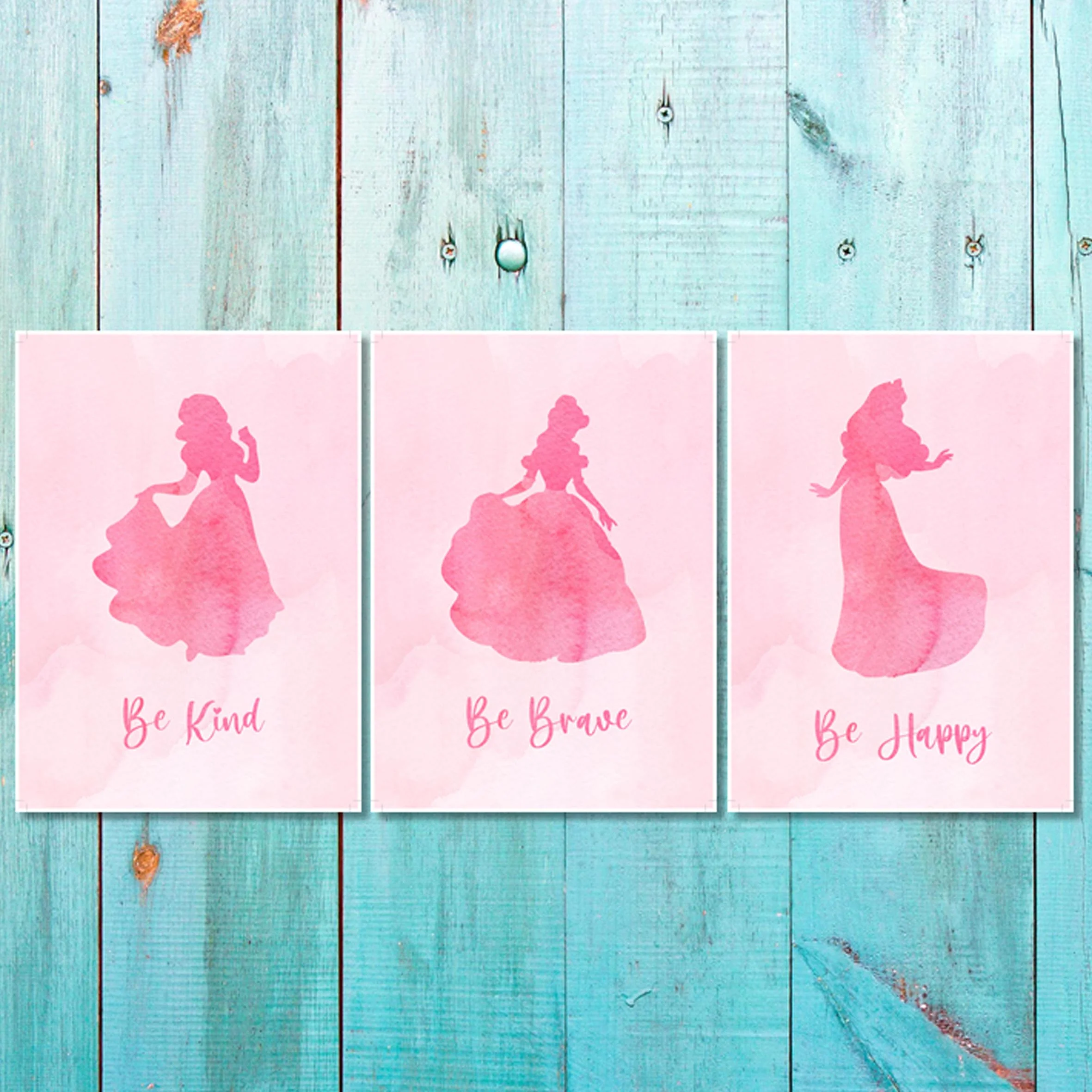 Girls: Set of 3 - Princess Pink Watercolor