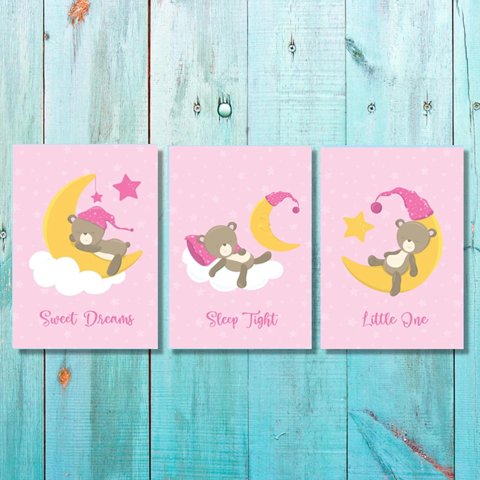 Girls: Set of 3 - Sleepy Baby Girl Bear