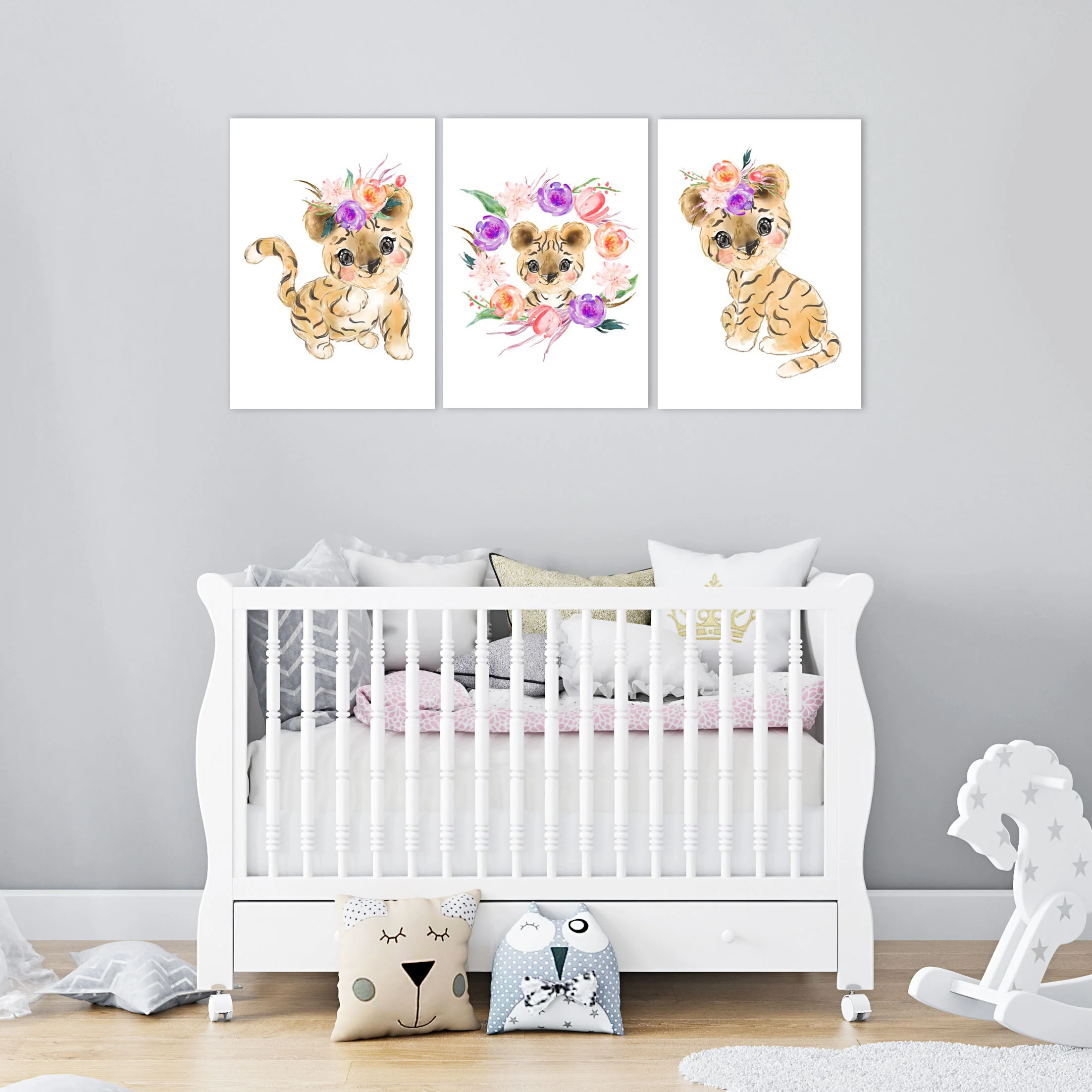 Girls: Set of 3 - Watercolor Baby Tiger