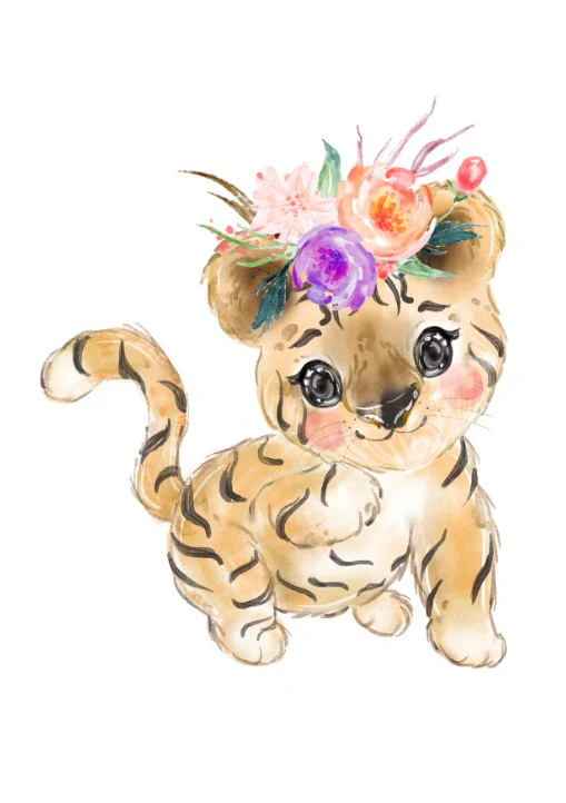Girls: Set of 3 - Watercolor Baby Tiger - Image 2