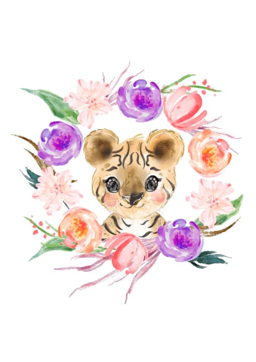 Girls: Set of 3 - Watercolor Baby Tiger - Image 3