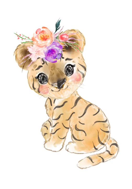 Girls: Set of 3 - Watercolor Baby Tiger - Image 4