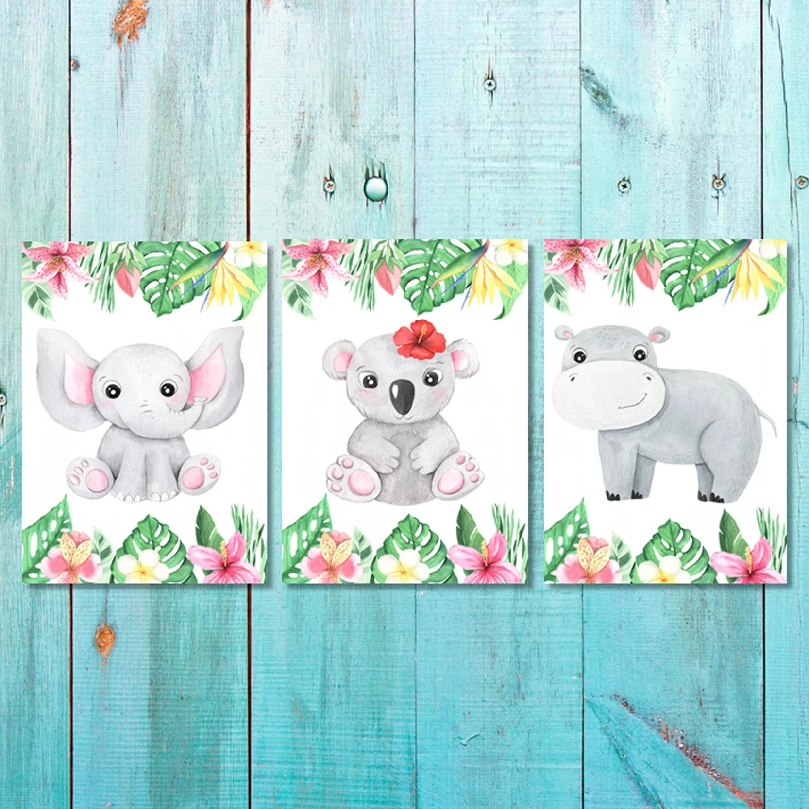 Girls: Set of 3 - Watercolor-Tropical-Animals (1)