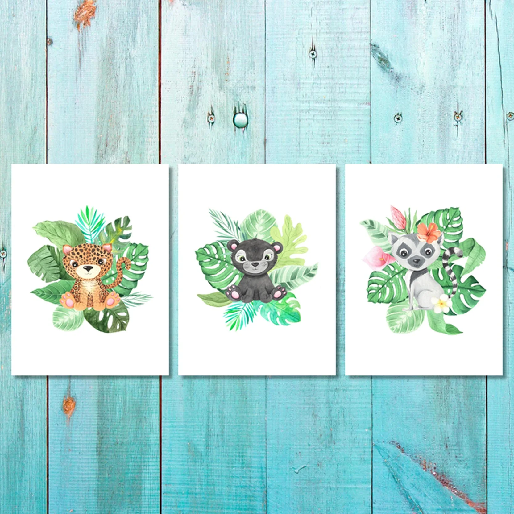 Girls: Set of 3 - Watercolor-Tropical-Animals (2)