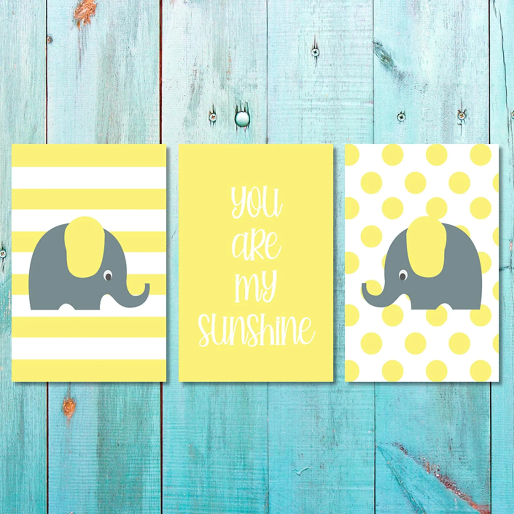 Girls: Set of 3 - Yellow Grey elephant