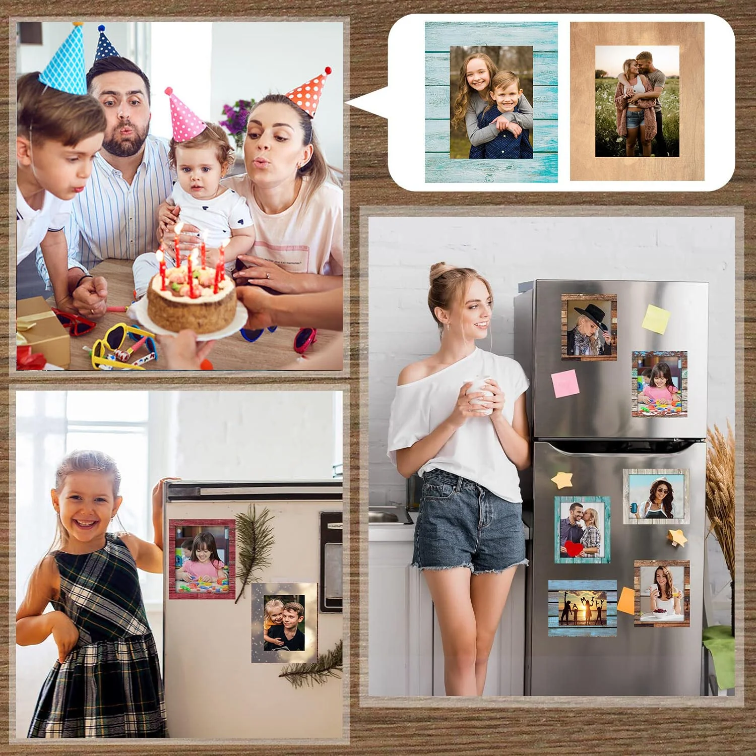 Magnetic Photo Frames for Fridge- Purple Blue Wood (Pack of 4) - Image 4