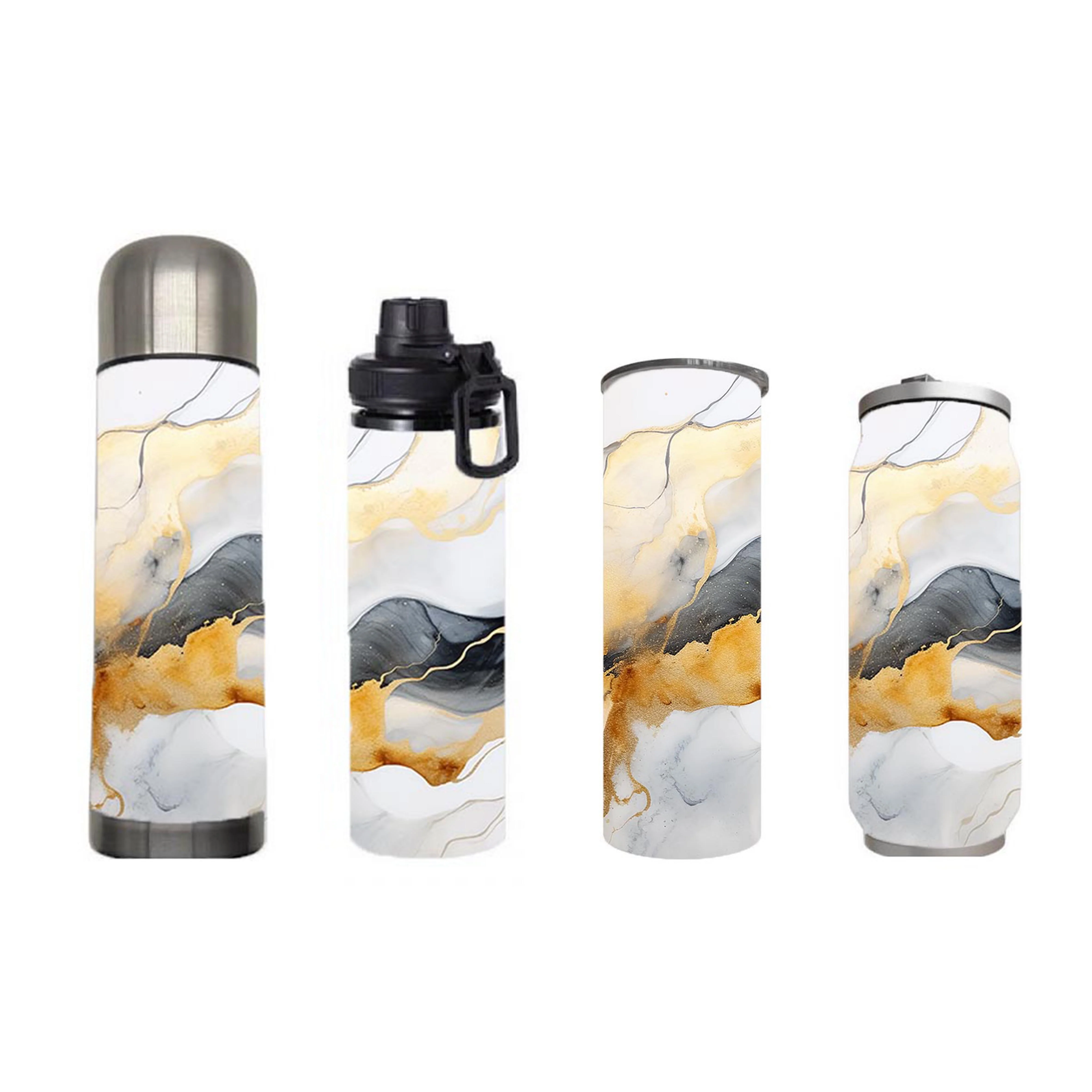 Marble - Gold & Black Marble Design on Tumbler, Can, Flask, or Water bottle - Image 7