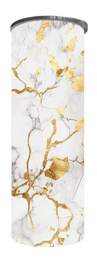 Marble - White and Gold Marble Design on Tumbler, Can, Flask, or Water bottle - Image 3