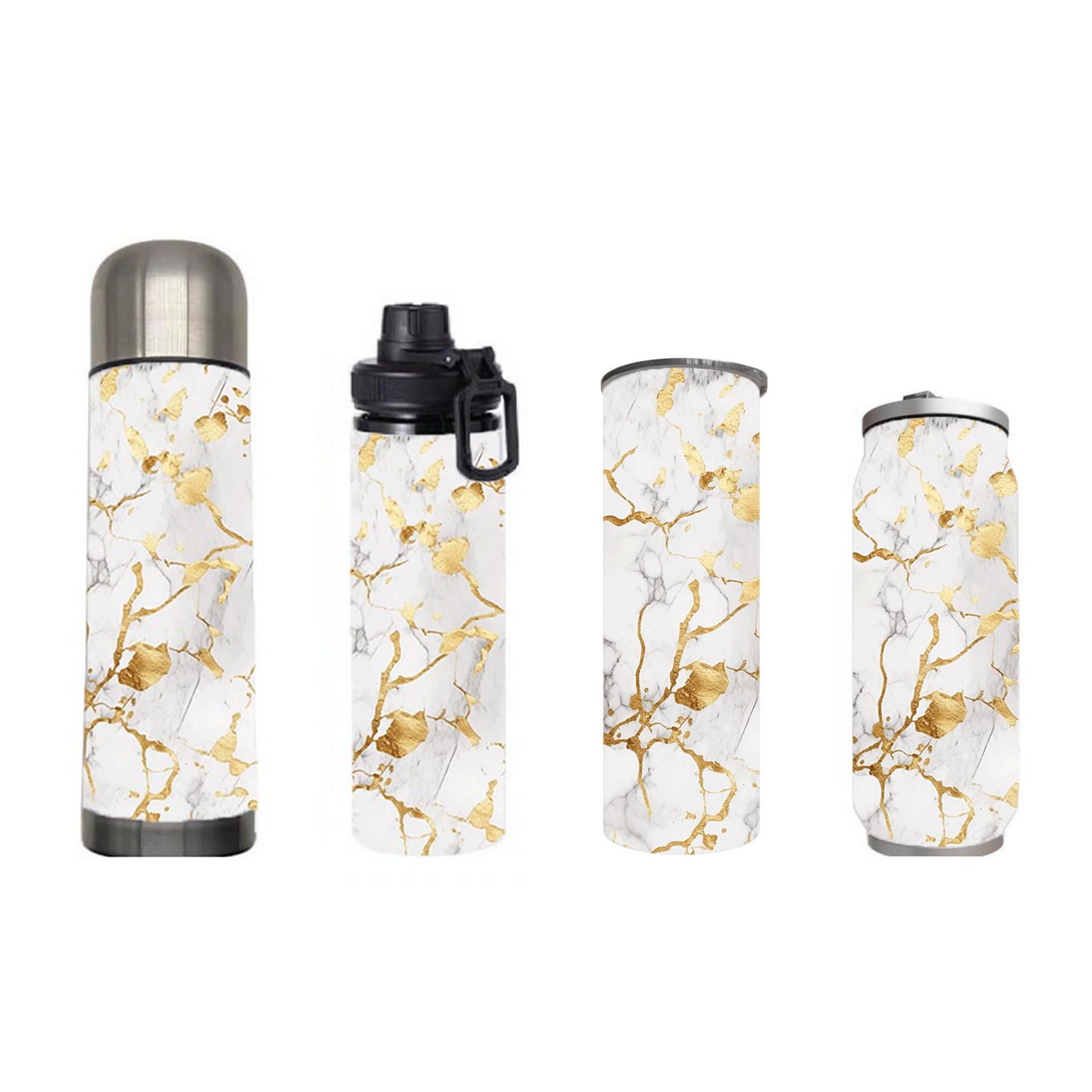 Marble - White and Gold Marble Design on Tumbler, Can, Flask, or Water bottle - Image 6